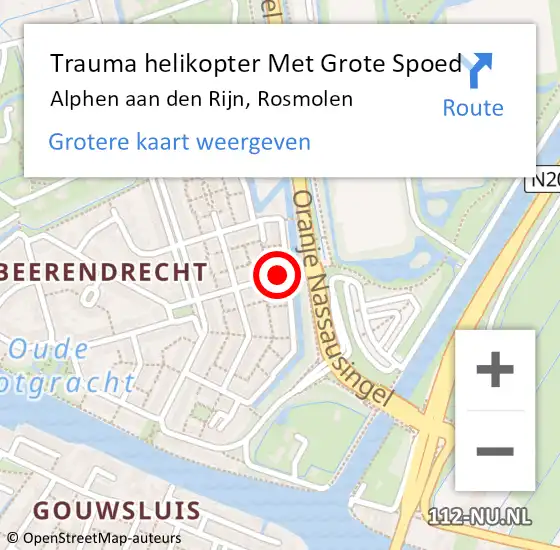 Locatie op kaart van de 112 melding: Trauma helikopter Met Grote Spoed Naar Alphen aan den Rijn, Rosmolen op 21 augustus 2021 07:02