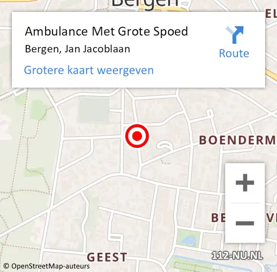 Locatie op kaart van de 112 melding: Ambulance Met Grote Spoed Naar Bergen, Jan Jacoblaan op 21 augustus 2021 09:12