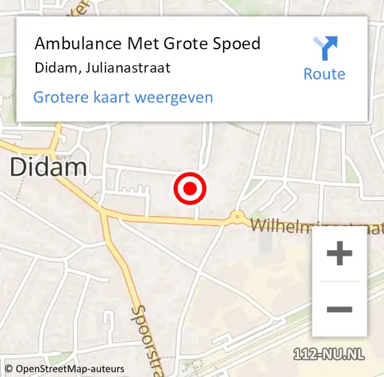 Locatie op kaart van de 112 melding: Ambulance Met Grote Spoed Naar Didam, Julianastraat op 21 augustus 2021 09:46