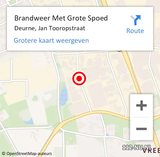 Locatie op kaart van de 112 melding: Brandweer Met Grote Spoed Naar Deurne, Jan Tooropstraat op 21 augustus 2021 09:58