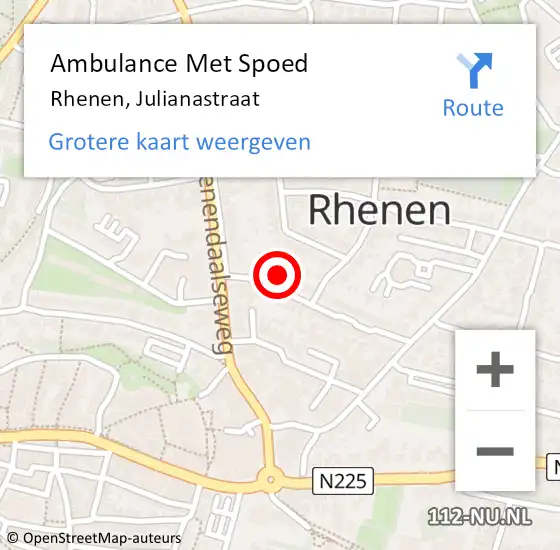 Locatie op kaart van de 112 melding: Ambulance Met Spoed Naar Rhenen, Julianastraat op 21 augustus 2021 11:05