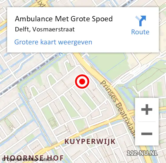 Locatie op kaart van de 112 melding: Ambulance Met Grote Spoed Naar Delft, Vosmaerstraat op 21 augustus 2021 11:06