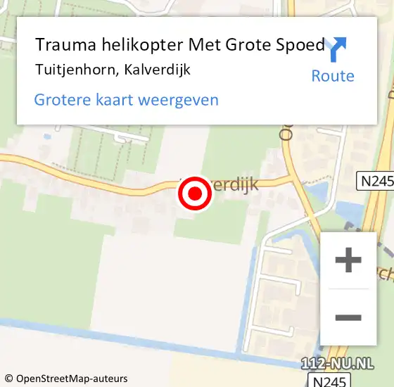 Locatie op kaart van de 112 melding: Trauma helikopter Met Grote Spoed Naar Tuitjenhorn, Kalverdijk op 21 augustus 2021 11:42