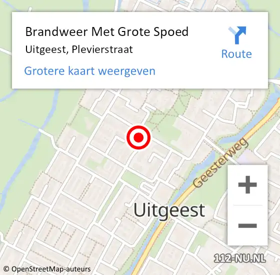 Locatie op kaart van de 112 melding: Brandweer Met Grote Spoed Naar Uitgeest, Plevierstraat op 21 augustus 2021 12:29