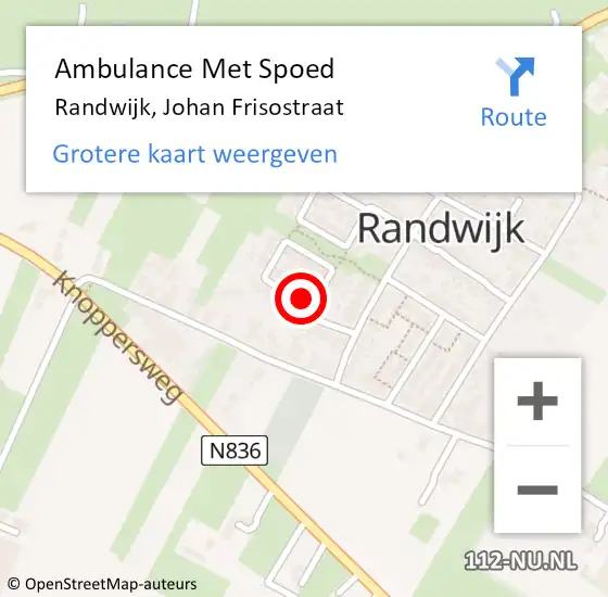 Locatie op kaart van de 112 melding: Ambulance Met Spoed Naar Randwijk, Johan Frisostraat op 21 augustus 2021 12:31