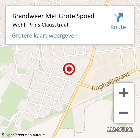 Locatie op kaart van de 112 melding: Brandweer Met Grote Spoed Naar Wehl, Prins Clausstraat op 21 augustus 2021 12:48