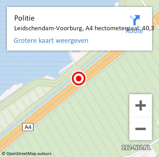 Locatie op kaart van de 112 melding: Politie Leidschendam-Voorburg, A4 hectometerpaal: 40,3 op 21 augustus 2021 13:42