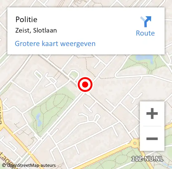 Locatie op kaart van de 112 melding: Politie Zeist, Slotlaan op 21 augustus 2021 14:07