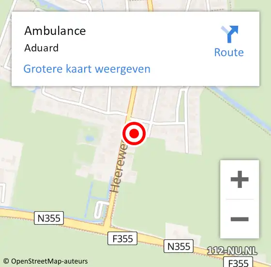 Locatie op kaart van de 112 melding: Ambulance Aduard op 21 augustus 2021 14:33