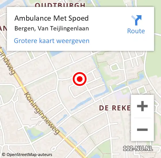 Locatie op kaart van de 112 melding: Ambulance Met Spoed Naar Bergen, Van Teijlingenlaan op 21 augustus 2021 14:48