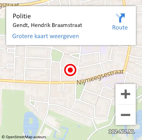 Locatie op kaart van de 112 melding: Politie Gendt, Hendrik Braamstraat op 21 augustus 2021 15:19