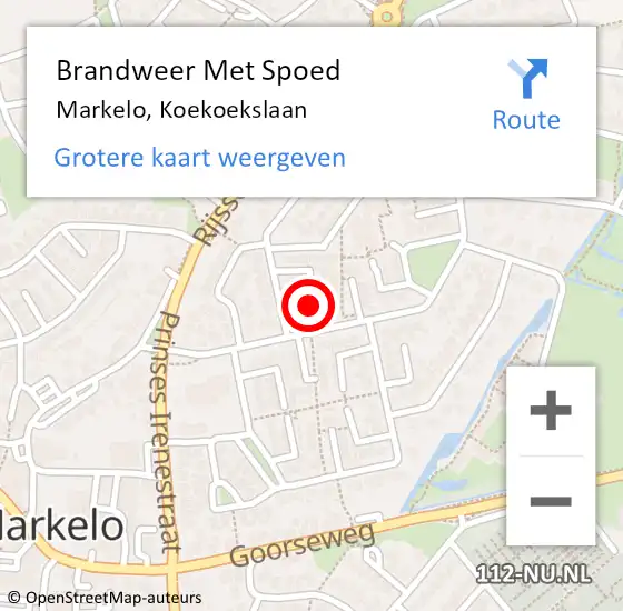 Locatie op kaart van de 112 melding: Brandweer Met Spoed Naar Markelo, Koekoekslaan op 21 augustus 2021 15:21