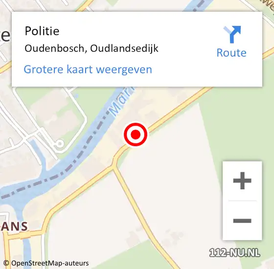 Locatie op kaart van de 112 melding: Politie Oudenbosch, Oudlandsedijk op 21 augustus 2021 15:51