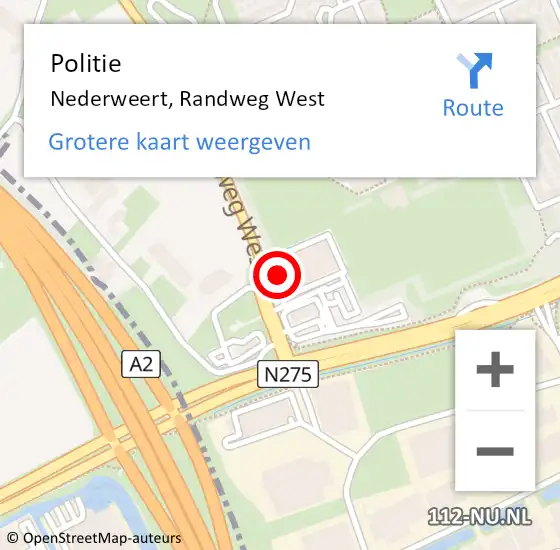 Locatie op kaart van de 112 melding: Politie Nederweert, Randweg West op 21 augustus 2021 16:03