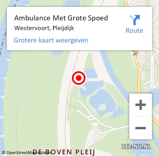 Locatie op kaart van de 112 melding: Ambulance Met Grote Spoed Naar Westervoort, Pleijdijk op 21 augustus 2021 16:23