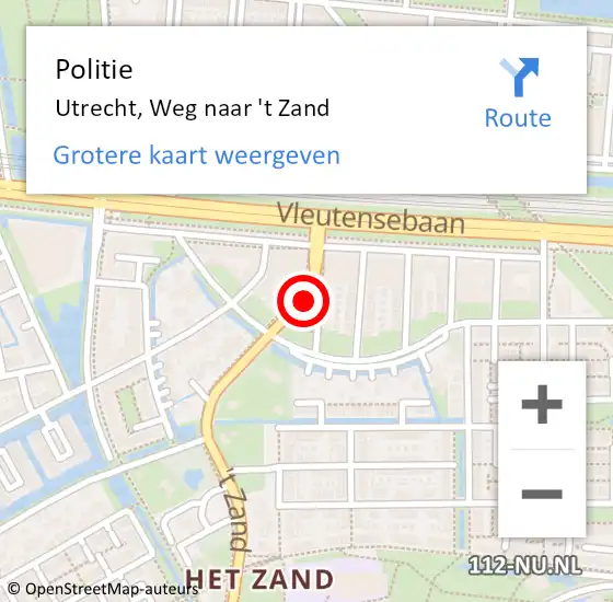 Locatie op kaart van de 112 melding: Politie Utrecht, Weg naar 't Zand op 21 augustus 2021 16:26