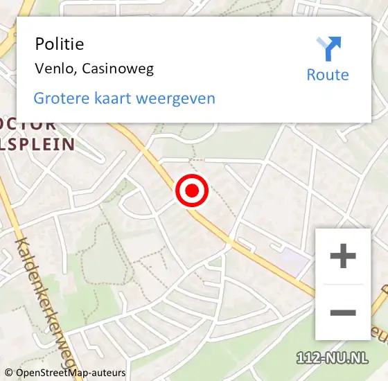 Locatie op kaart van de 112 melding: Politie Venlo, Casinoweg op 21 augustus 2021 16:29