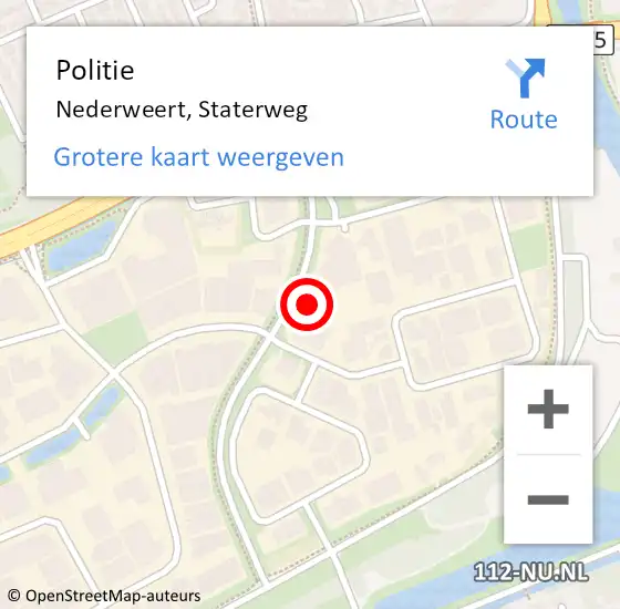 Locatie op kaart van de 112 melding: Politie Nederweert, Staterweg op 21 augustus 2021 17:19