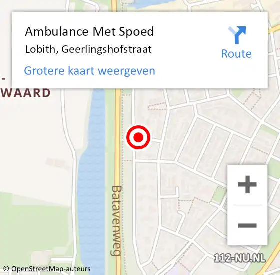 Locatie op kaart van de 112 melding: Ambulance Met Spoed Naar Lobith, Geerlingshofstraat op 21 augustus 2021 17:20