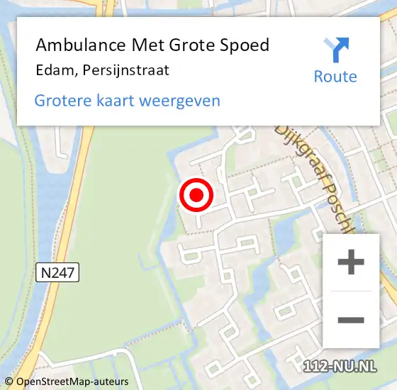 Locatie op kaart van de 112 melding: Ambulance Met Grote Spoed Naar Edam, Persijnstraat op 21 augustus 2021 17:32