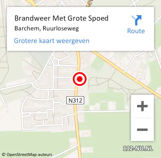 Locatie op kaart van de 112 melding: Brandweer Met Grote Spoed Naar Barchem, Ruurloseweg op 21 augustus 2021 17:37