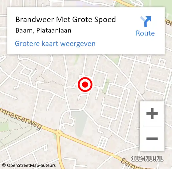 Locatie op kaart van de 112 melding: Brandweer Met Grote Spoed Naar Baarn, Plataanlaan op 21 augustus 2021 17:44