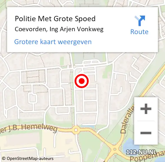Locatie op kaart van de 112 melding: Politie Met Grote Spoed Naar Coevorden, Ing Arjen Vonkweg op 21 augustus 2021 17:57