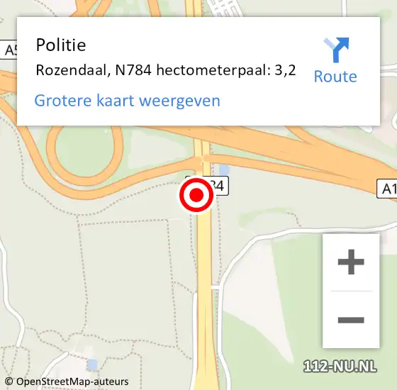 Locatie op kaart van de 112 melding: Politie Rozendaal, N784 hectometerpaal: 3,2 op 21 augustus 2021 19:15