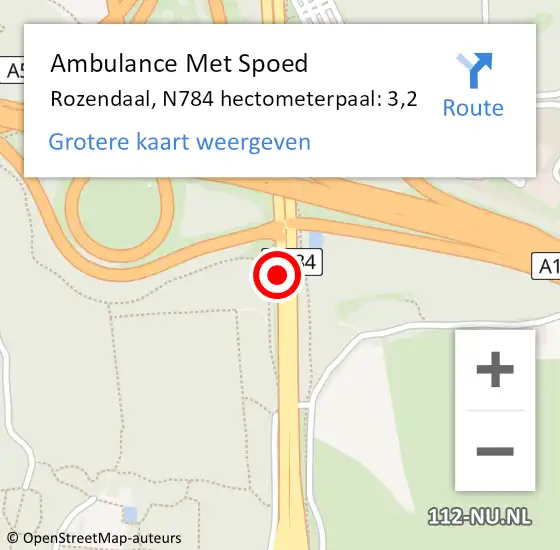 Locatie op kaart van de 112 melding: Ambulance Met Spoed Naar Rozendaal, N784 hectometerpaal: 3,2 op 21 augustus 2021 19:17