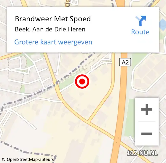 Locatie op kaart van de 112 melding: Brandweer Met Spoed Naar Beek, Aan de Drie Heren op 21 augustus 2021 19:59