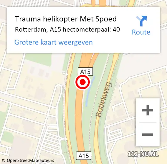 Locatie op kaart van de 112 melding: Trauma helikopter Met Spoed Naar Rotterdam, A15 hectometerpaal: 40 op 21 augustus 2021 20:01