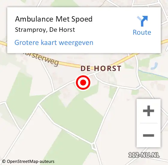 Locatie op kaart van de 112 melding: Ambulance Met Spoed Naar Stramproy, De Horst op 21 augustus 2021 20:22