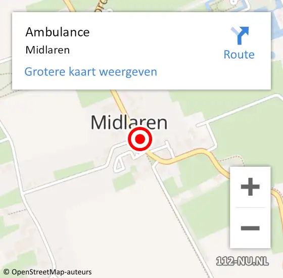 Locatie op kaart van de 112 melding: Ambulance Midlaren op 20 juni 2014 12:45