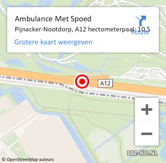 Locatie op kaart van de 112 melding: Ambulance Met Spoed Naar Pijnacker-Nootdorp, A12 hectometerpaal: 10,5 op 21 augustus 2021 20:36