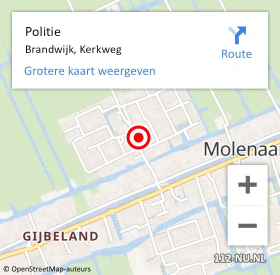 Locatie op kaart van de 112 melding: Politie Brandwijk, Kerkweg op 21 augustus 2021 20:41