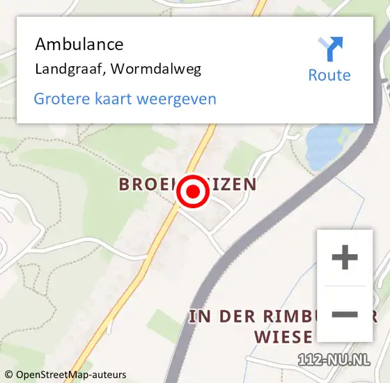 Locatie op kaart van de 112 melding: Ambulance Landgraaf, Wormdalweg op 8 september 2013 15:30