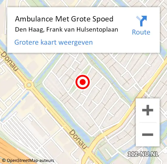 Locatie op kaart van de 112 melding: Ambulance Met Grote Spoed Naar Den Haag, Frank van Hulsentoplaan op 21 augustus 2021 20:52