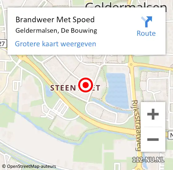 Locatie op kaart van de 112 melding: Brandweer Met Spoed Naar Geldermalsen, De Bouwing op 21 augustus 2021 21:05