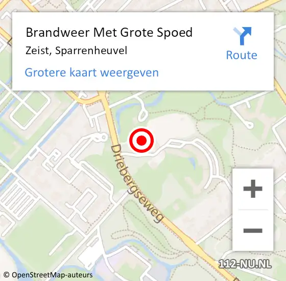 Locatie op kaart van de 112 melding: Brandweer Met Grote Spoed Naar Zeist, Sparrenheuvel op 21 augustus 2021 21:12