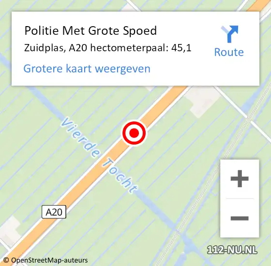 Locatie op kaart van de 112 melding: Politie Met Grote Spoed Naar Zuidplas, A20 hectometerpaal: 45,1 op 21 augustus 2021 21:24