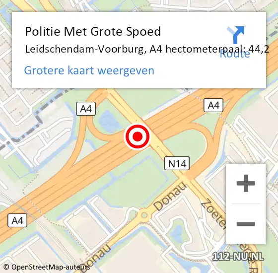 Locatie op kaart van de 112 melding: Politie Met Grote Spoed Naar Leidschendam-Voorburg, A4 hectometerpaal: 44,2 op 21 augustus 2021 21:32