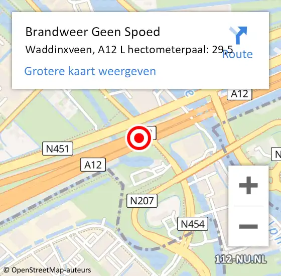 Locatie op kaart van de 112 melding: Brandweer Geen Spoed Naar Waddinxveen, A12 L hectometerpaal: 26,9 op 20 juni 2014 12:53