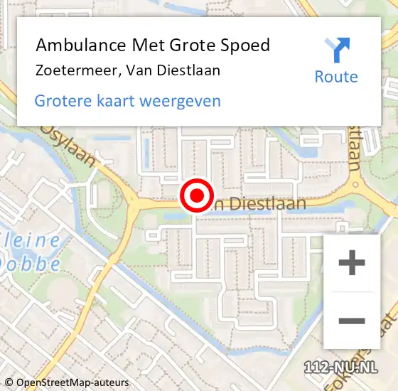 Locatie op kaart van de 112 melding: Ambulance Met Grote Spoed Naar Zoetermeer, Van Diestlaan op 21 augustus 2021 22:49