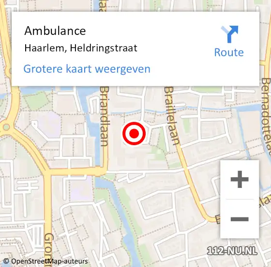 Locatie op kaart van de 112 melding: Ambulance Haarlem, Heldringstraat op 21 augustus 2021 23:12
