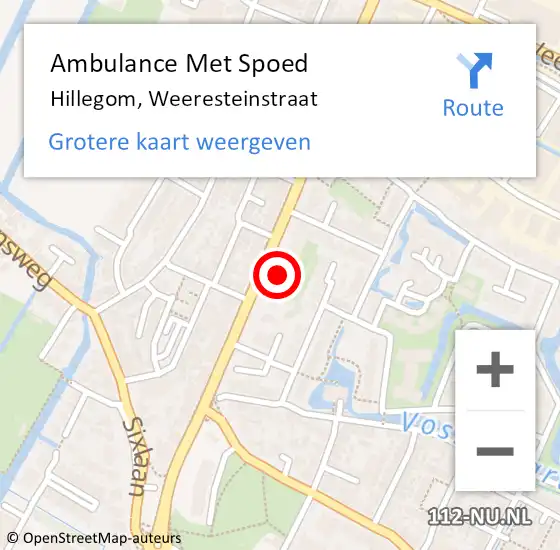 Locatie op kaart van de 112 melding: Ambulance Met Spoed Naar Hillegom, Weeresteinstraat op 21 augustus 2021 23:22