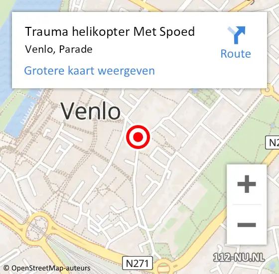 Locatie op kaart van de 112 melding: Trauma helikopter Met Spoed Naar Venlo, Parade op 21 augustus 2021 23:55