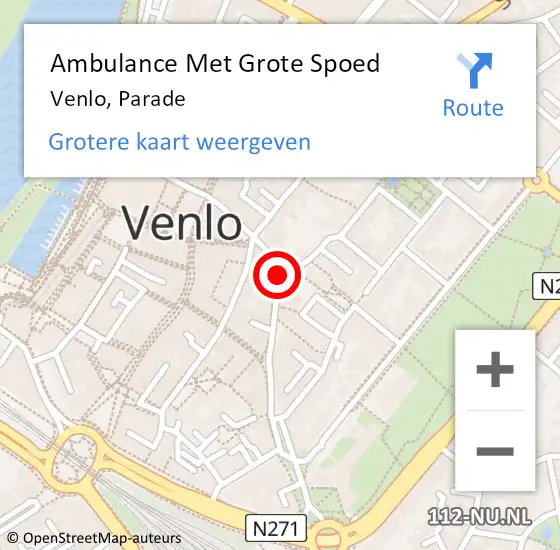 Locatie op kaart van de 112 melding: Ambulance Met Grote Spoed Naar Venlo, Parade op 21 augustus 2021 23:58