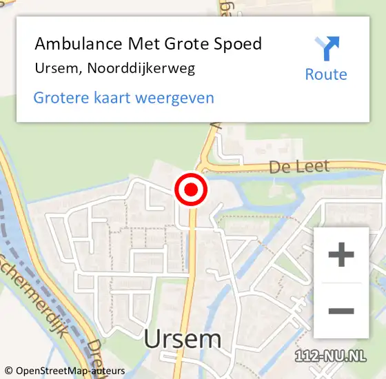 Locatie op kaart van de 112 melding: Ambulance Met Grote Spoed Naar Ursem, Noorddijkerweg op 22 augustus 2021 00:11