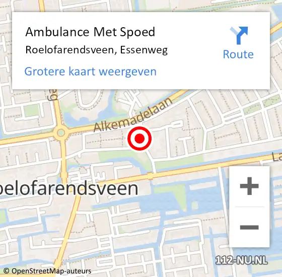 Locatie op kaart van de 112 melding: Ambulance Met Spoed Naar Roelofarendsveen, Essenweg op 22 augustus 2021 00:18