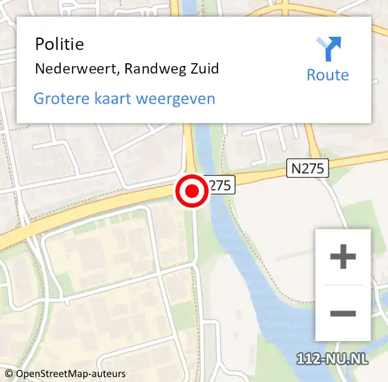 Locatie op kaart van de 112 melding: Politie Nederweert, Randweg Zuid op 22 augustus 2021 00:26